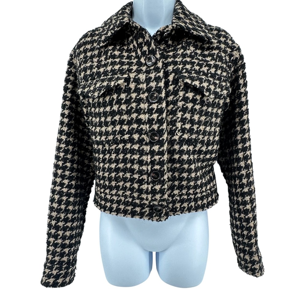Avec Les Filles Cropped Houndstooth Jacket Tweed Dark Academia Preppy Women S